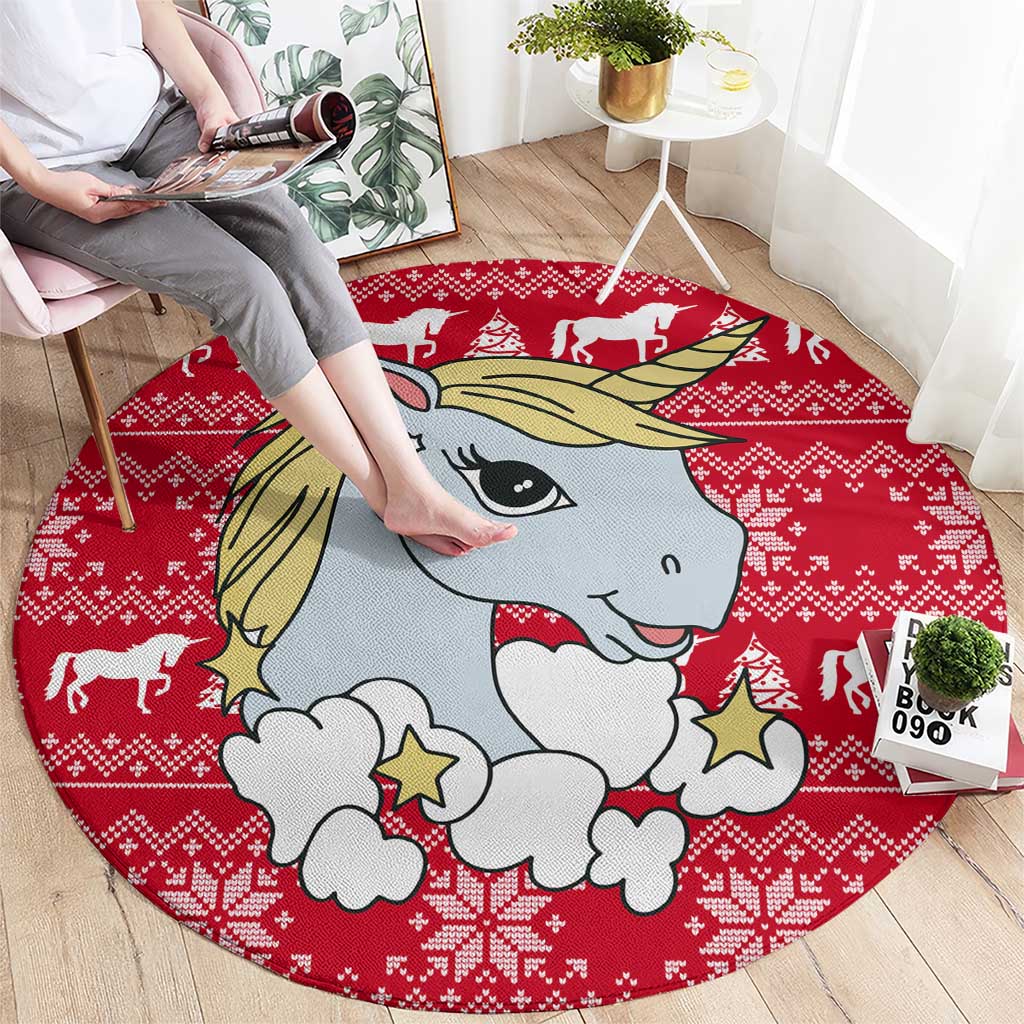 Lovely Unicorn Christmas Round Carpet Xmas Holiday Patterns - Wonder Print Shop