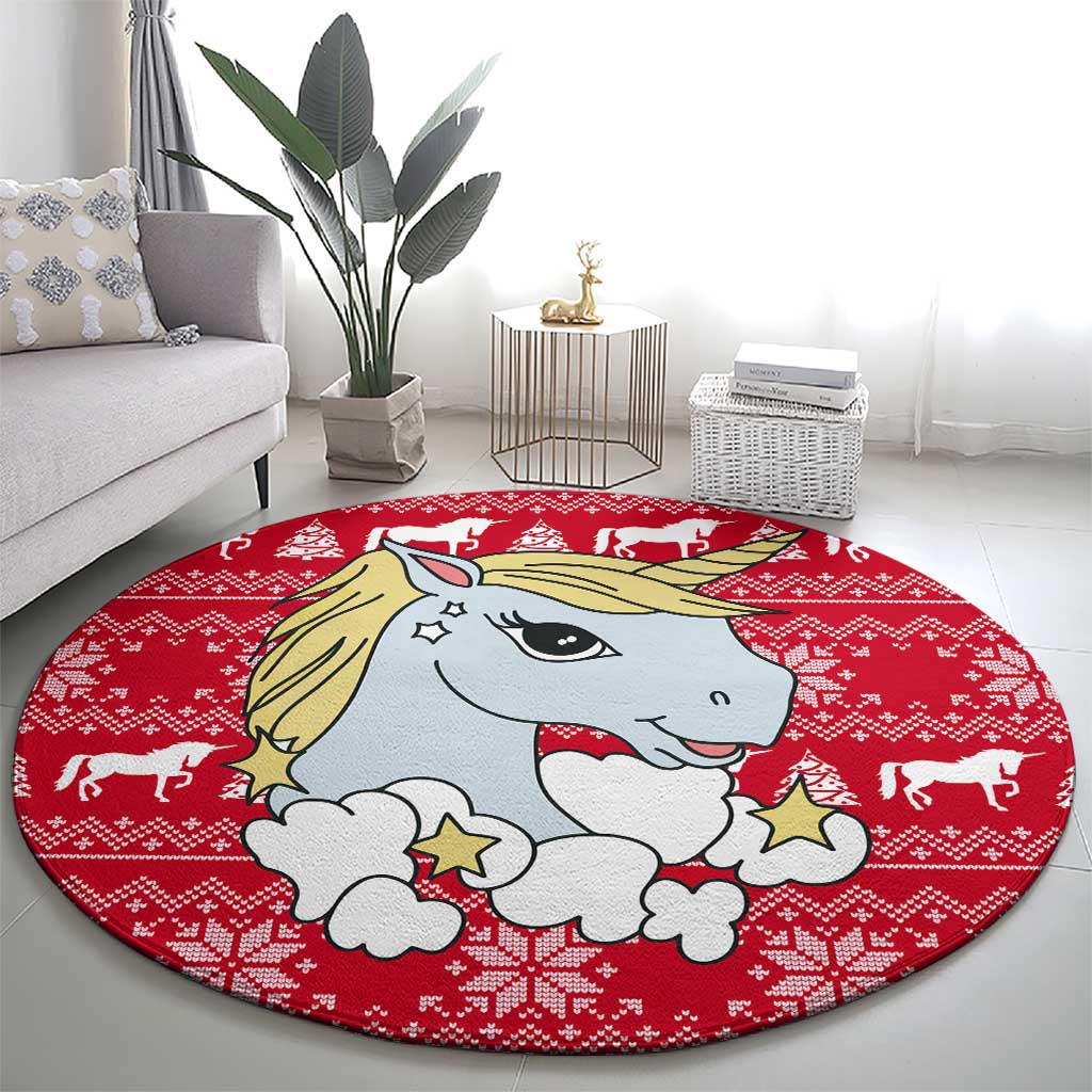 Lovely Unicorn Christmas Round Carpet Xmas Holiday Patterns - Wonder Print Shop