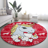 Lovely Unicorn Christmas Round Carpet Xmas Holiday Patterns - Wonder Print Shop