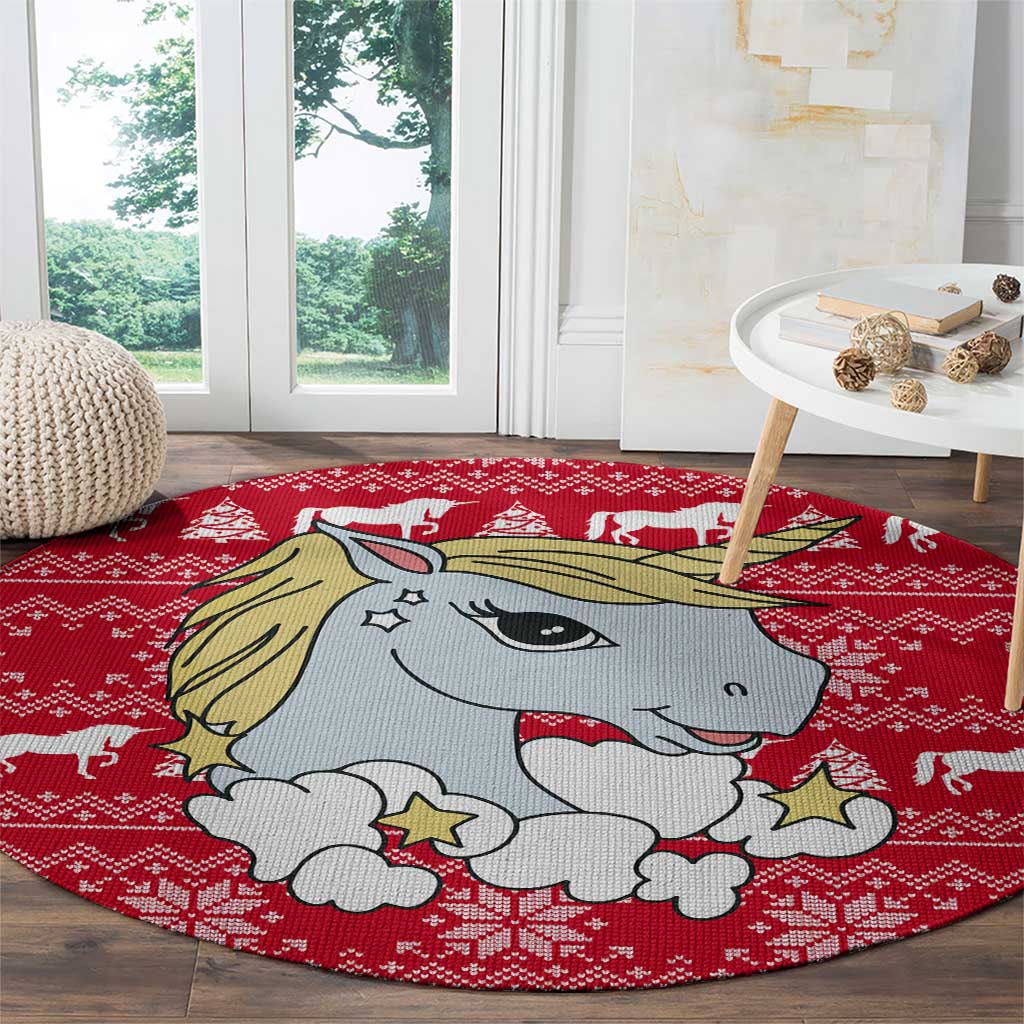 Lovely Unicorn Christmas Round Carpet Xmas Holiday Patterns - Wonder Print Shop