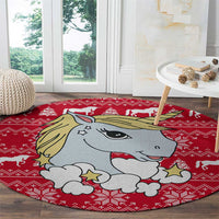 Lovely Unicorn Christmas Round Carpet Xmas Holiday Patterns - Wonder Print Shop