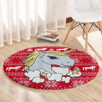 Lovely Unicorn Christmas Round Carpet Xmas Holiday Patterns - Wonder Print Shop