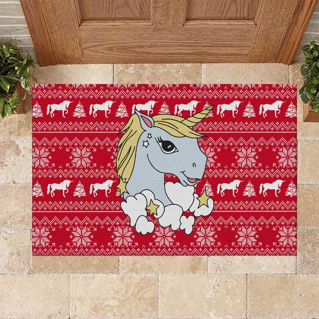 Lovely Unicorn Christmas Rubber Doormat Xmas Holiday Patterns - Wonder Print Shop