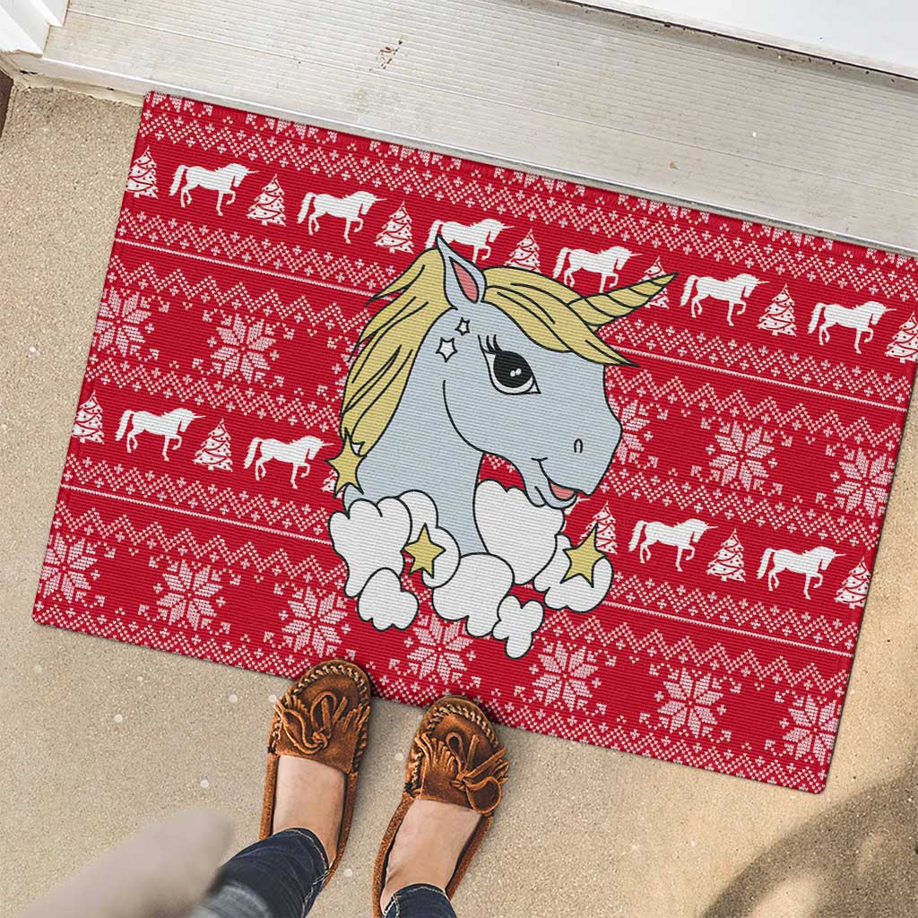 Lovely Unicorn Christmas Rubber Doormat Xmas Holiday Patterns - Wonder Print Shop