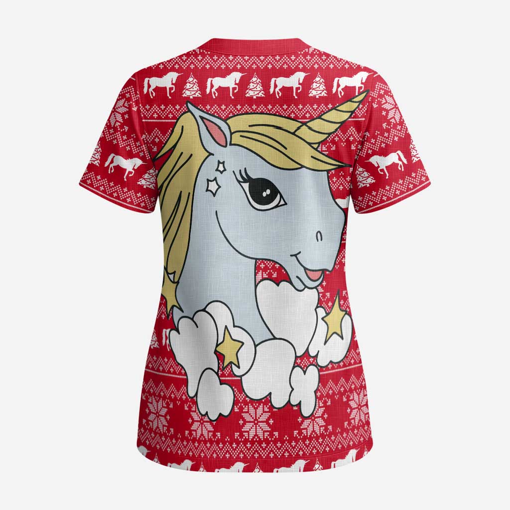 Lovely Unicorn Christmas Scrub Top Xmas Holiday Patterns - Wonder Print Shop