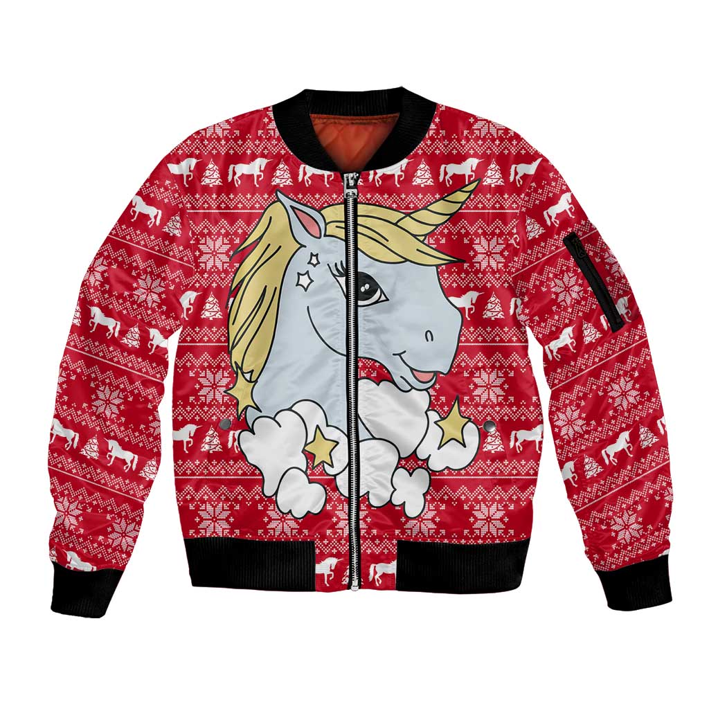 Lovely Unicorn Christmas Sleeve Zip Bomber Jacket Xmas Holiday Patterns - Wonder Print Shop