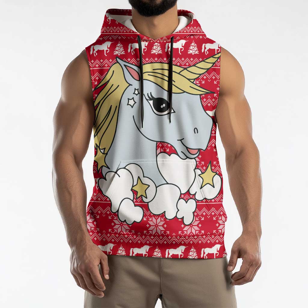 Lovely Unicorn Christmas Sleeveless Hoodie Xmas Holiday Patterns - Wonder Print Shop
