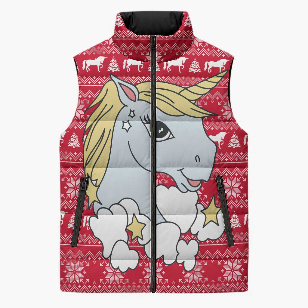 Lovely Unicorn Christmas Sleeveless Puffer Jacket Xmas Holiday Patterns - Wonder Print Shop