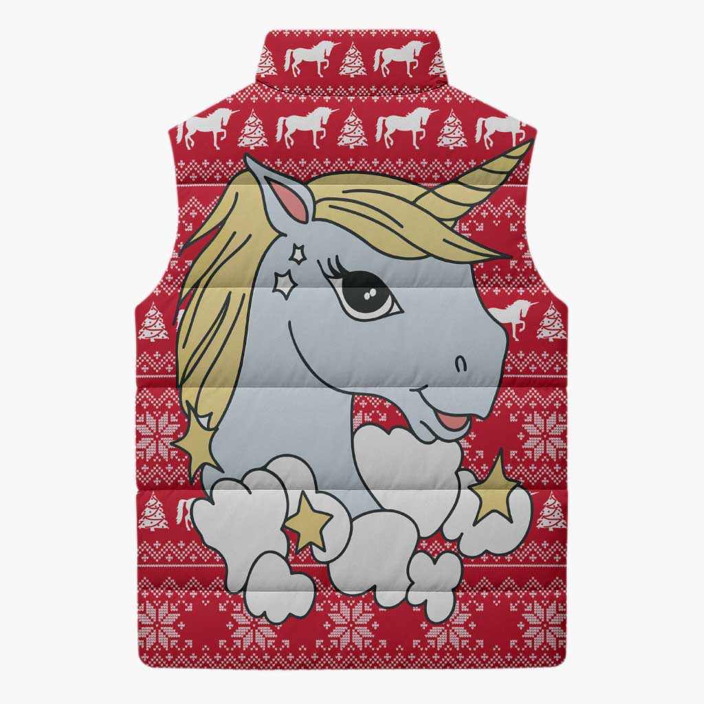 Lovely Unicorn Christmas Sleeveless Puffer Jacket Xmas Holiday Patterns - Wonder Print Shop