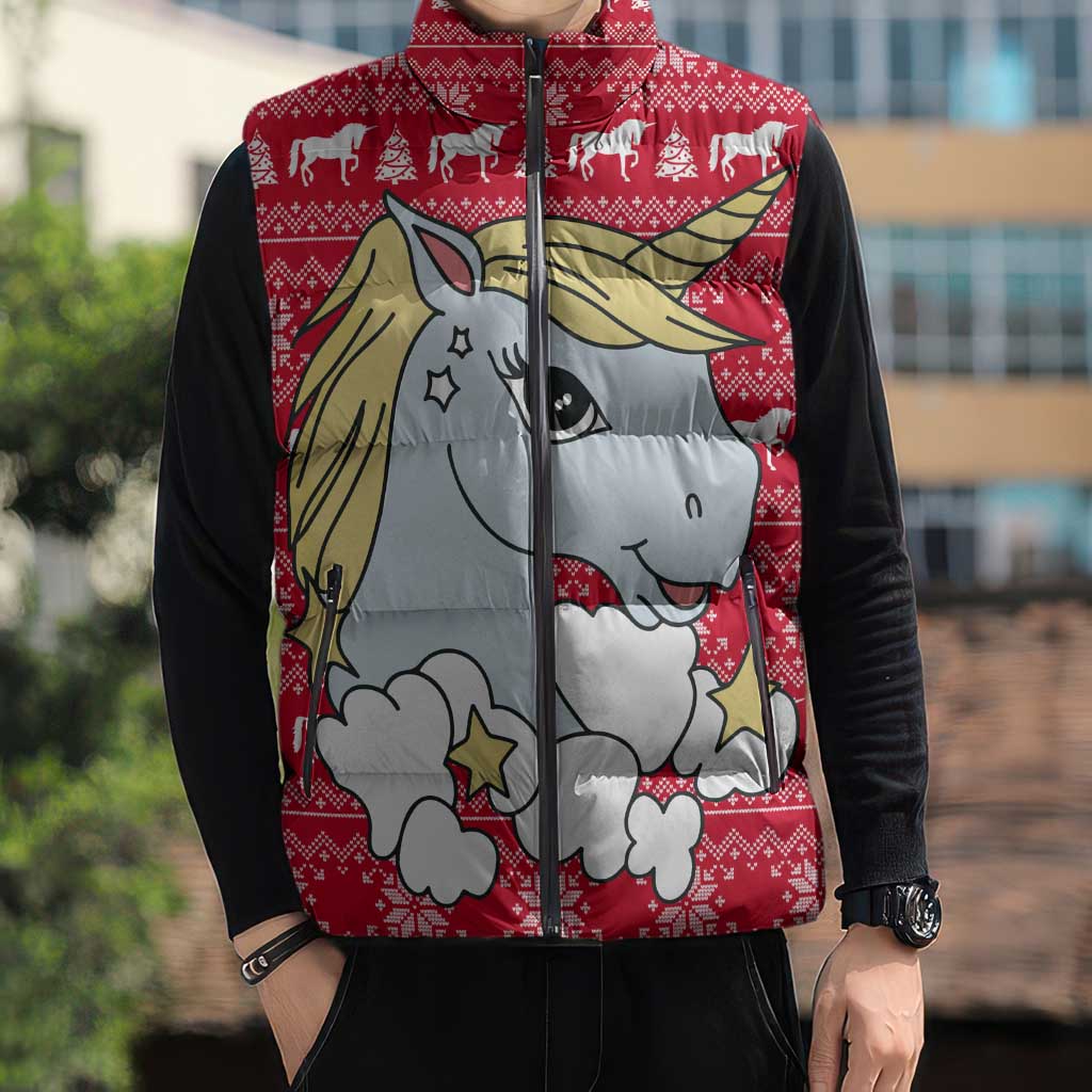 Lovely Unicorn Christmas Sleeveless Puffer Jacket Xmas Holiday Patterns - Wonder Print Shop