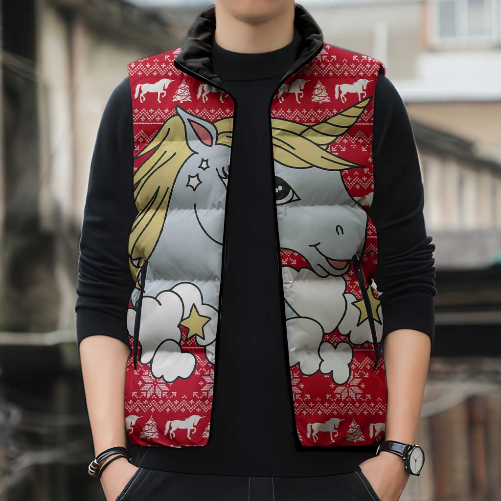 Lovely Unicorn Christmas Sleeveless Puffer Jacket Xmas Holiday Patterns - Wonder Print Shop