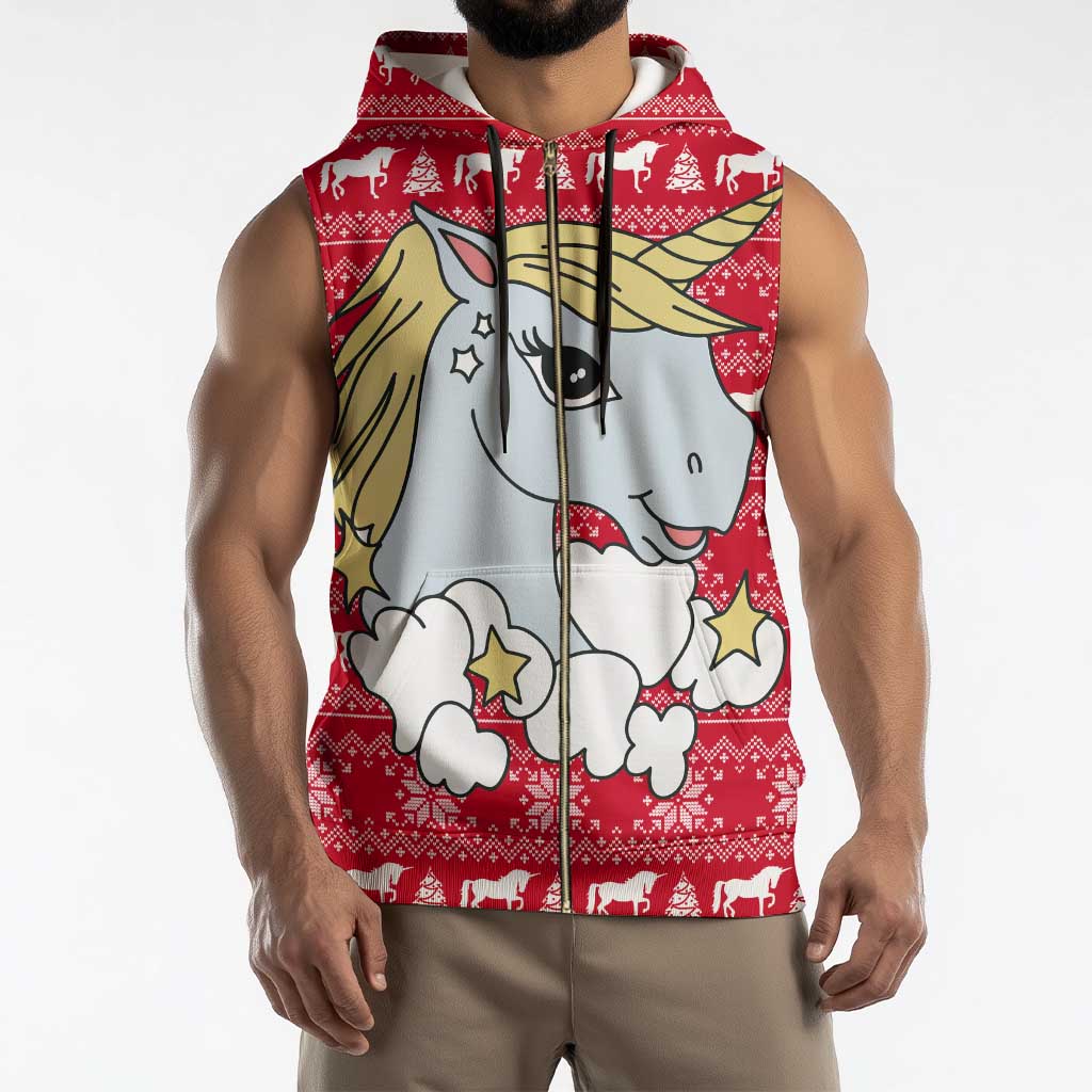Lovely Unicorn Christmas Sleeveless Zip Hoodie Xmas Holiday Patterns - Wonder Print Shop