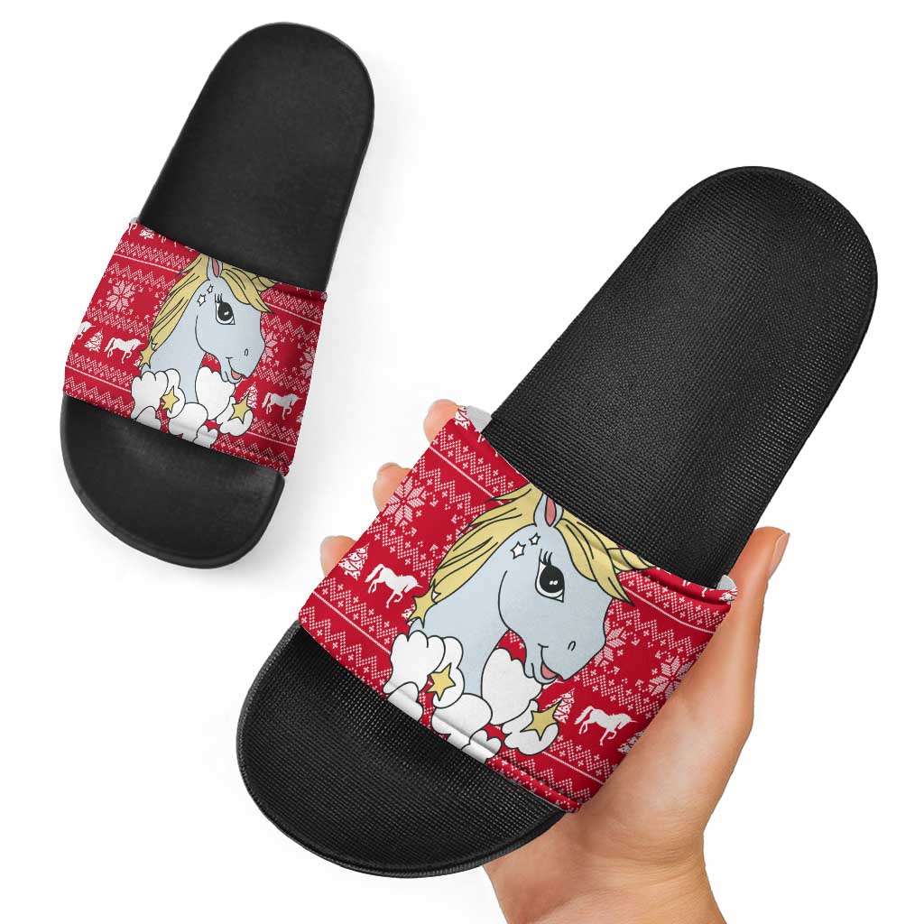 Lovely Unicorn Christmas Slide Sandals Xmas Holiday Patterns - Wonder Print Shop