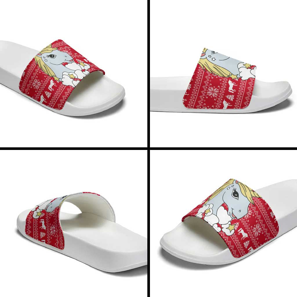 Lovely Unicorn Christmas Slide Sandals Xmas Holiday Patterns - Wonder Print Shop