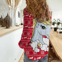 Lovely Unicorn Christmas Women Casual Shirt Xmas Holiday Patterns - Wonder Print Shop