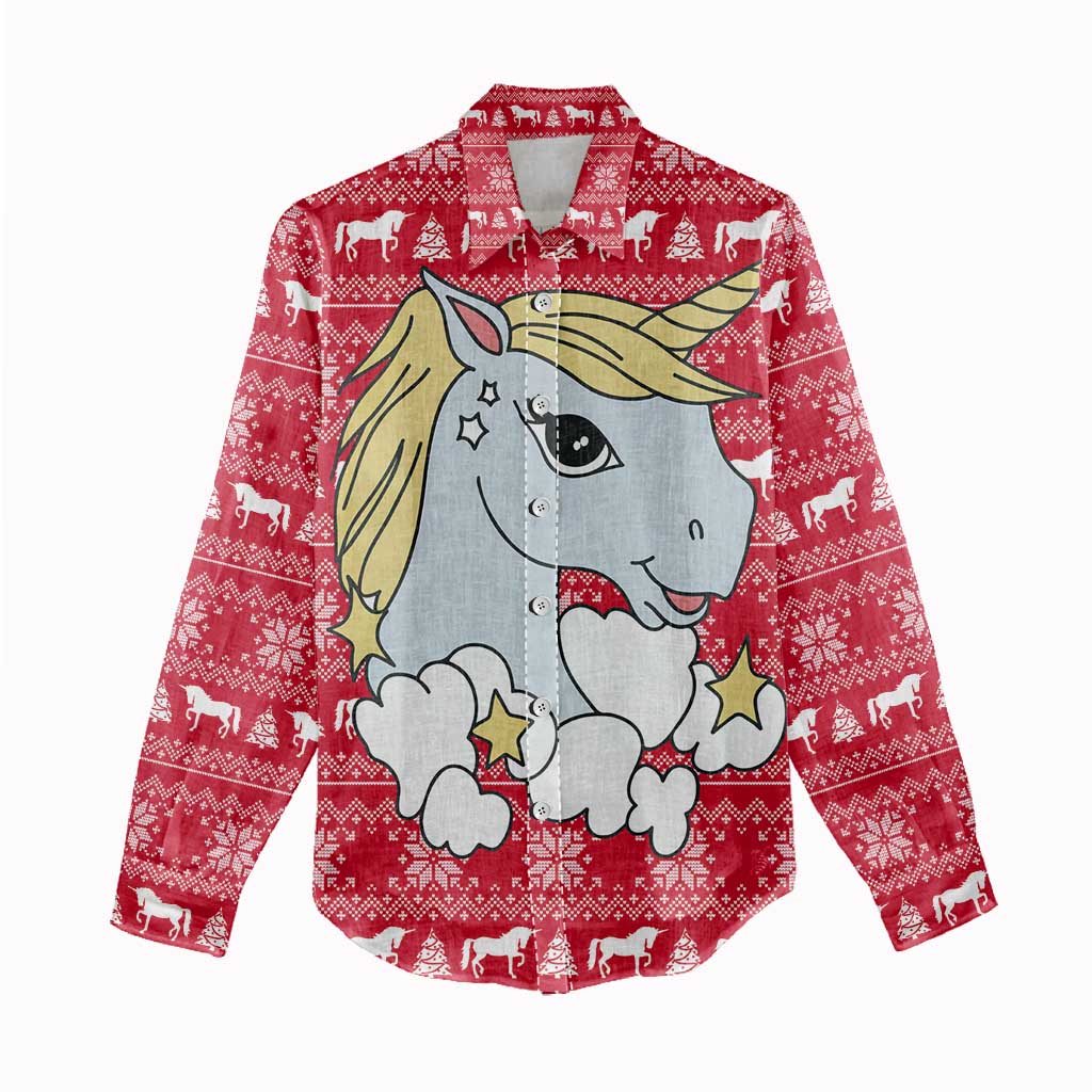 Lovely Unicorn Christmas Women Casual Shirt Xmas Holiday Patterns - Wonder Print Shop