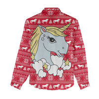 Lovely Unicorn Christmas Women Casual Shirt Xmas Holiday Patterns - Wonder Print Shop