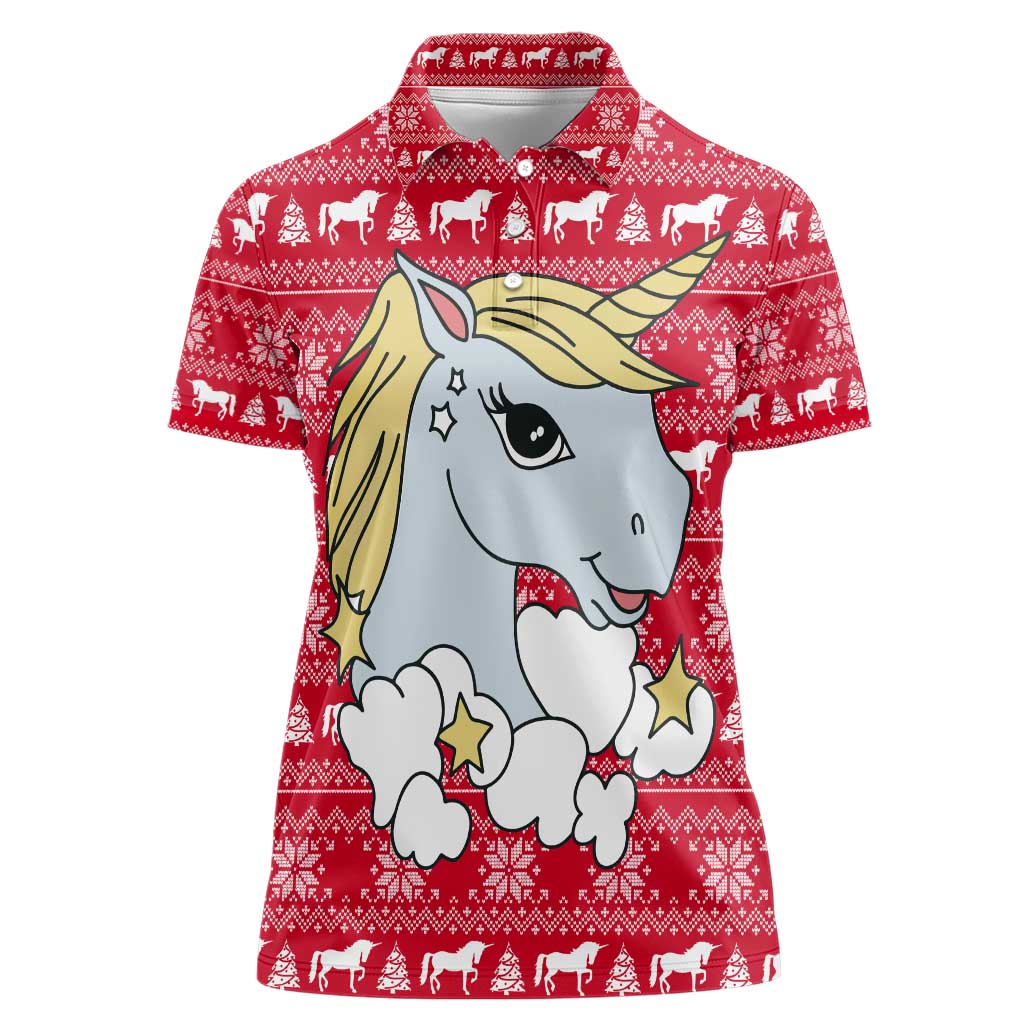Lovely Unicorn Christmas Women Polo Shirt Xmas Holiday Patterns - Wonder Print Shop