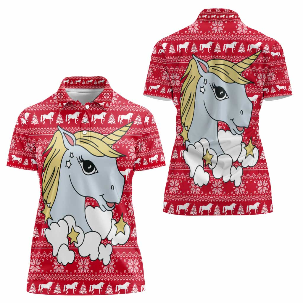 Lovely Unicorn Christmas Women Polo Shirt Xmas Holiday Patterns - Wonder Print Shop