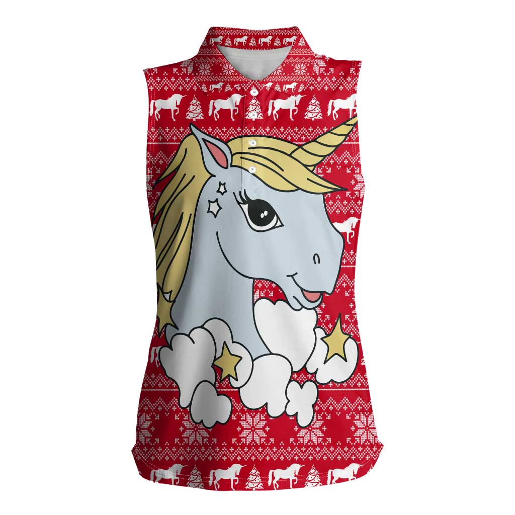 Lovely Unicorn Christmas Women Sleeveless Polo Shirt Xmas Holiday Patterns - Wonder Print Shop