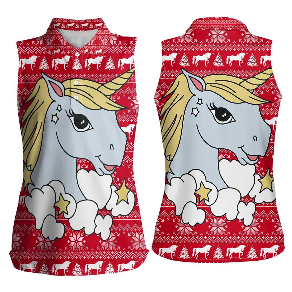 Lovely Unicorn Christmas Women Sleeveless Polo Shirt Xmas Holiday Patterns - Wonder Print Shop