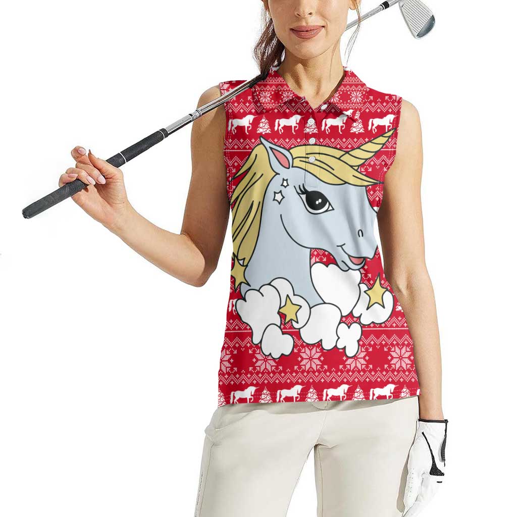 Lovely Unicorn Christmas Women Sleeveless Polo Shirt Xmas Holiday Patterns - Wonder Print Shop