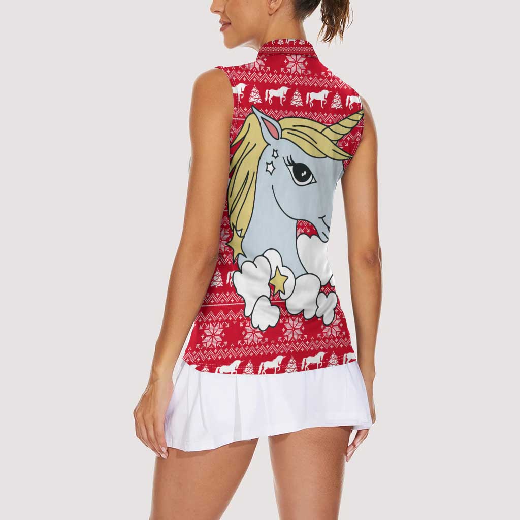 Lovely Unicorn Christmas Women Sleeveless Polo Shirt Xmas Holiday Patterns - Wonder Print Shop