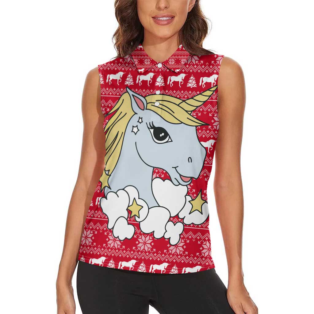 Lovely Unicorn Christmas Women Sleeveless Polo Shirt Xmas Holiday Patterns - Wonder Print Shop