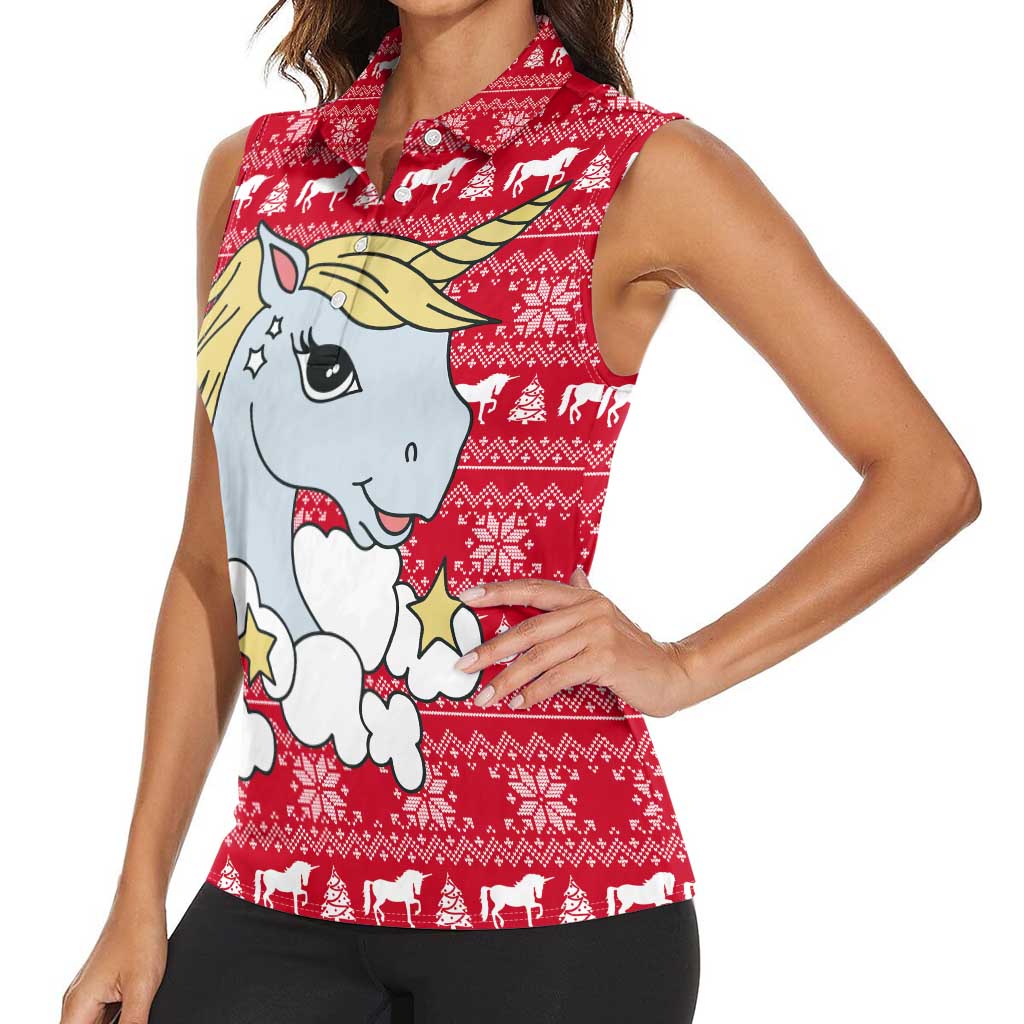 Lovely Unicorn Christmas Women Sleeveless Polo Shirt Xmas Holiday Patterns - Wonder Print Shop