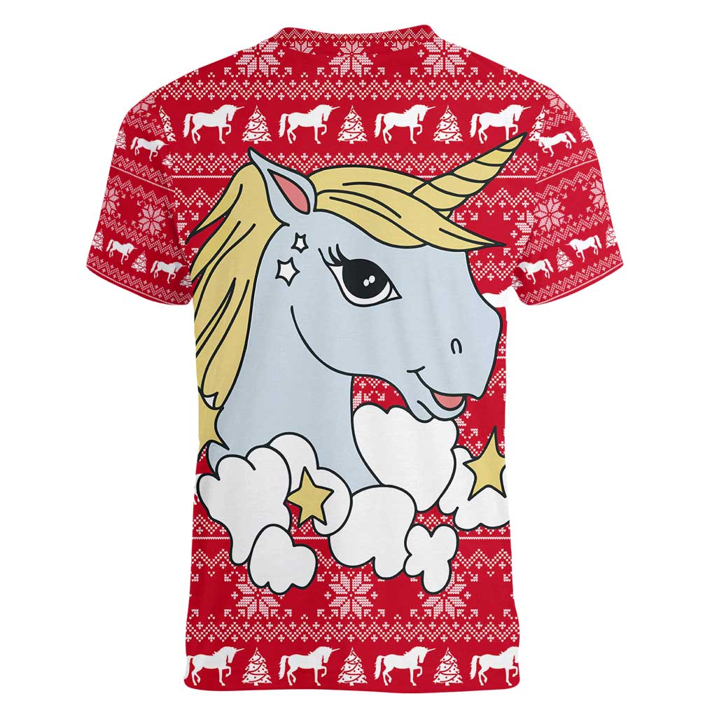 Lovely Unicorn Christmas Women V-Neck T-Shirt Xmas Holiday Patterns - Wonder Print Shop