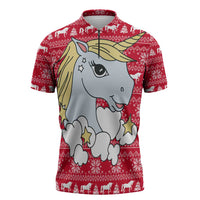 Lovely Unicorn Christmas Zipper Polo Shirt Xmas Holiday Patterns - Wonder Print Shop