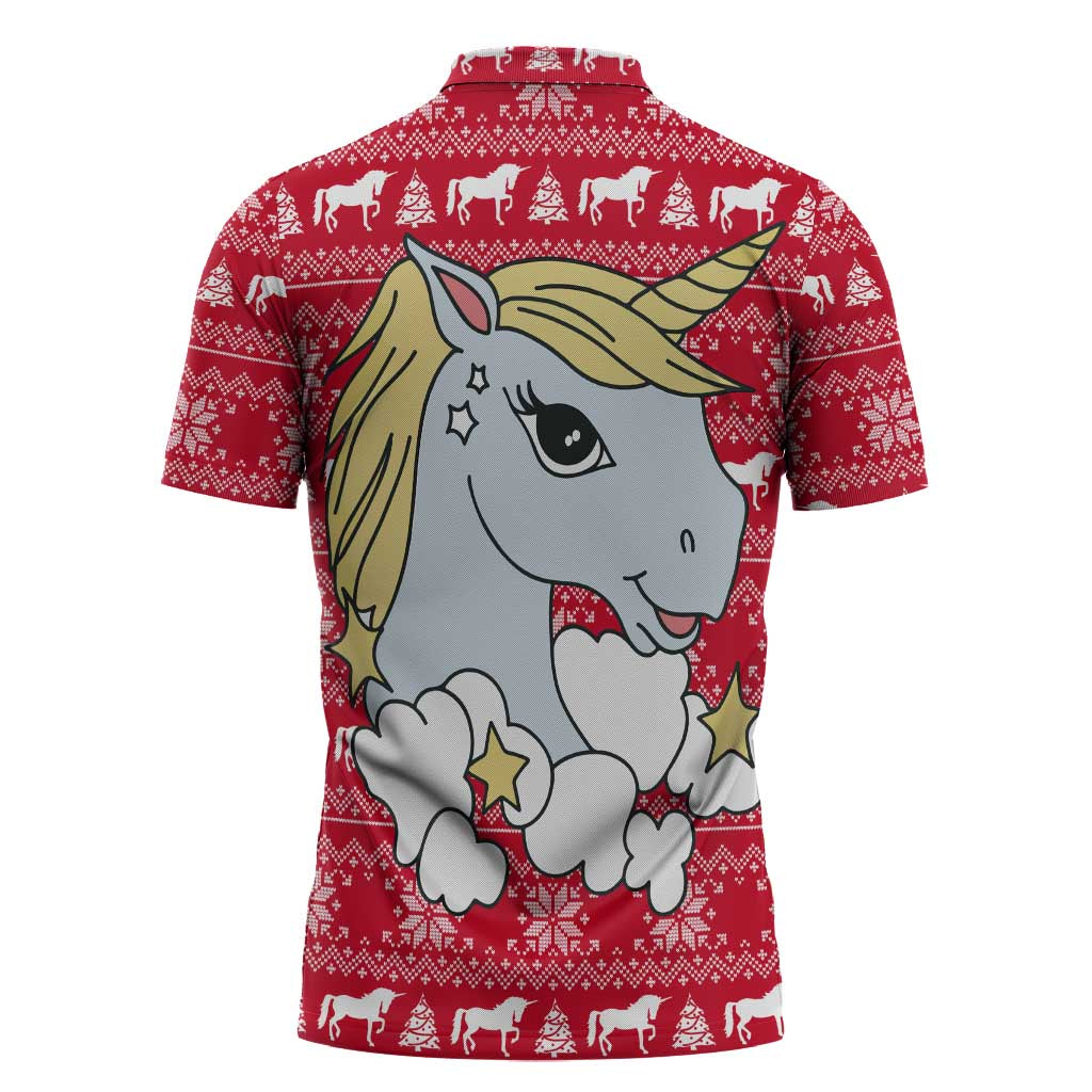 Lovely Unicorn Christmas Zipper Polo Shirt Xmas Holiday Patterns - Wonder Print Shop
