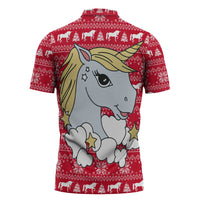 Lovely Unicorn Christmas Zipper Polo Shirt Xmas Holiday Patterns - Wonder Print Shop