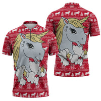 Lovely Unicorn Christmas Zipper Polo Shirt Xmas Holiday Patterns - Wonder Print Shop