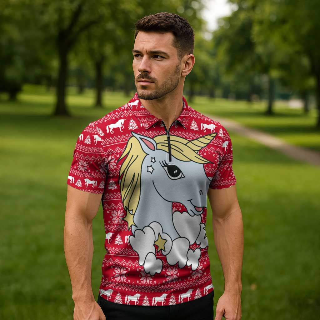Lovely Unicorn Christmas Zipper Polo Shirt Xmas Holiday Patterns - Wonder Print Shop