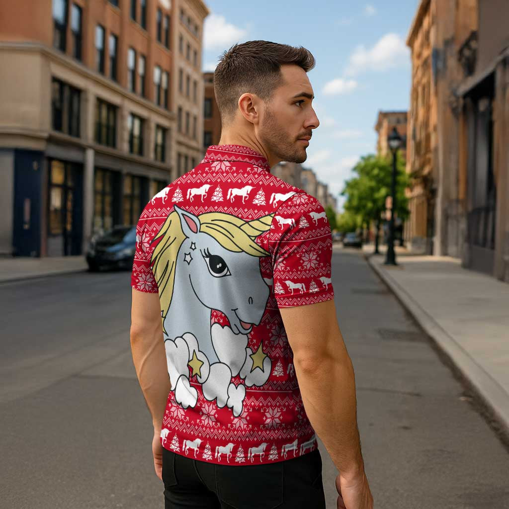 Lovely Unicorn Christmas Zipper Polo Shirt Xmas Holiday Patterns - Wonder Print Shop