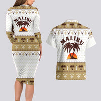 Malibu Christmas Couples Matching Long Sleeve Bodycon Dress and Hawaiian Shirt Xmas Holiday Patterns - Wonder Print Shop