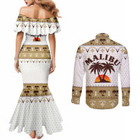 Malibu Christmas Couples Matching Mermaid Dress and Long Sleeve Button Shirt Xmas Holiday Patterns - Wonder Print Shop