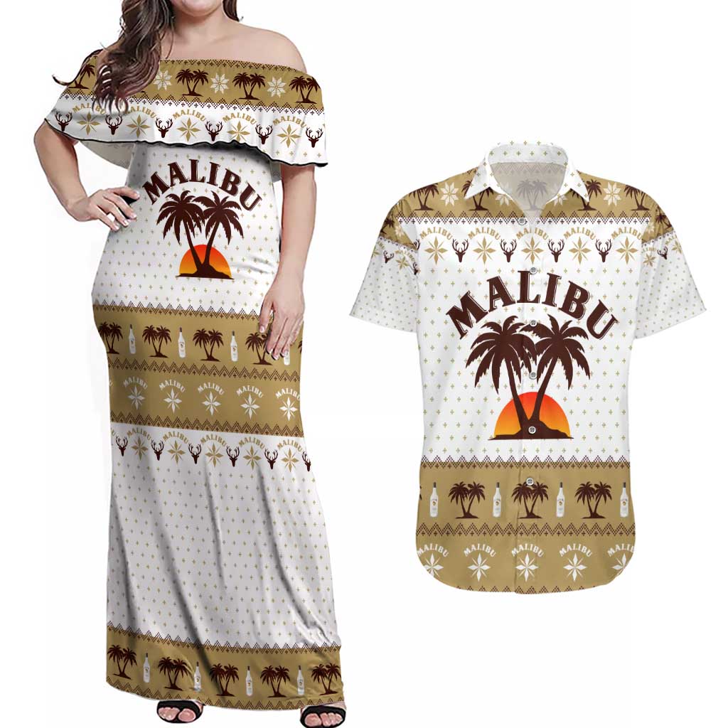 Malibu Christmas Couples Matching Off Shoulder Maxi Dress and Hawaiian Shirt Xmas Holiday Patterns - Wonder Print Shop