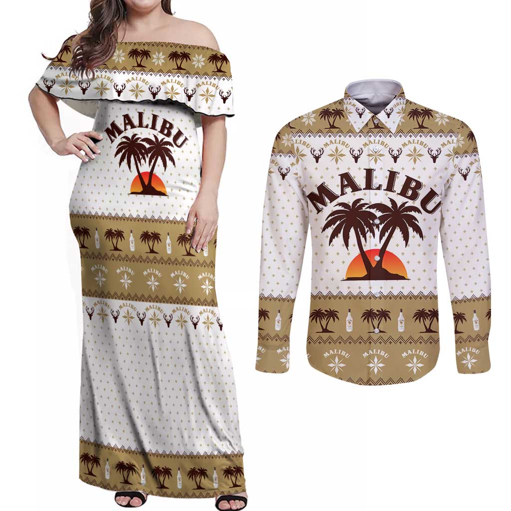 Malibu Christmas Couples Matching Off Shoulder Maxi Dress and Long Sleeve Button Shirt Xmas Holiday Patterns - Wonder Print Shop
