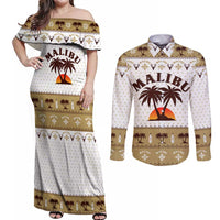 Malibu Christmas Couples Matching Off Shoulder Maxi Dress and Long Sleeve Button Shirt Xmas Holiday Patterns - Wonder Print Shop