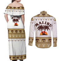 Malibu Christmas Couples Matching Off Shoulder Maxi Dress and Long Sleeve Button Shirt Xmas Holiday Patterns - Wonder Print Shop