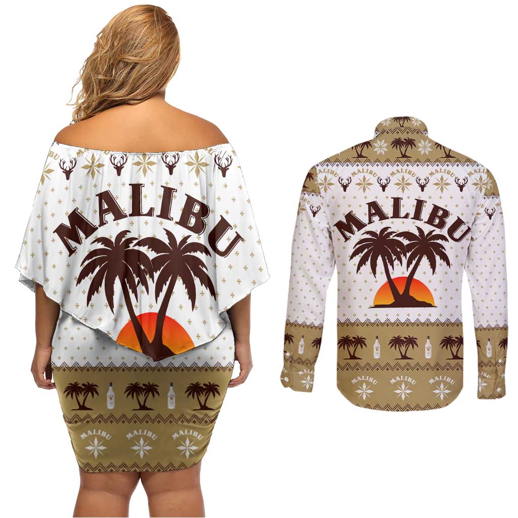 Malibu Christmas Couples Matching Off Shoulder Short Dress and Long Sleeve Button Shirt Xmas Holiday Patterns - Wonder Print Shop