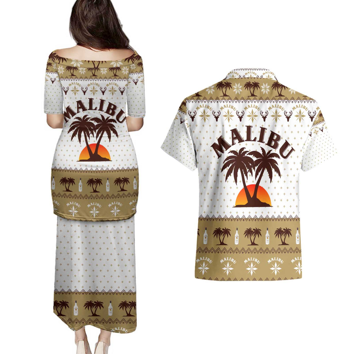 Malibu Christmas Couples Matching Puletasi and Hawaiian Shirt Xmas Holiday Patterns - Wonder Print Shop