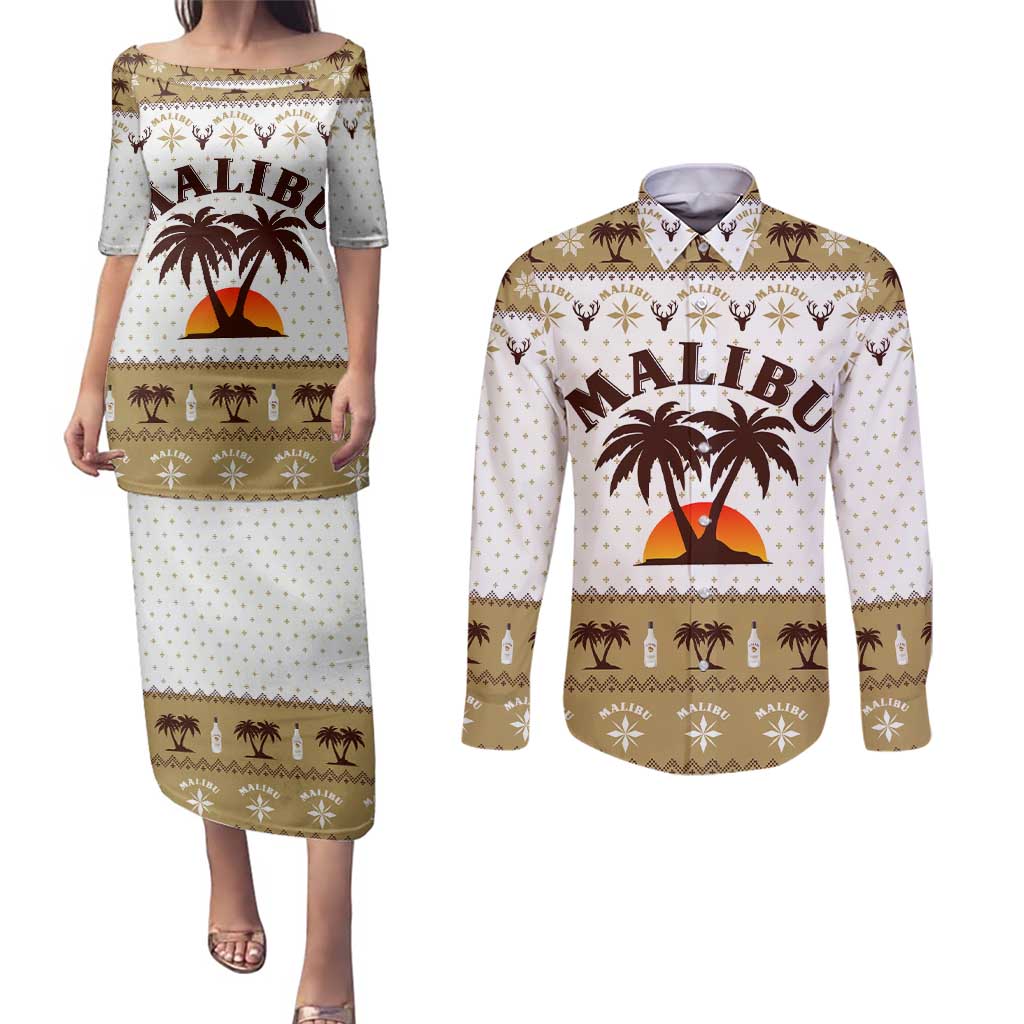 Malibu Christmas Couples Matching Puletasi and Long Sleeve Button Shirt Xmas Holiday Patterns - Wonder Print Shop
