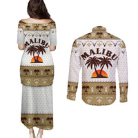 Malibu Christmas Couples Matching Puletasi and Long Sleeve Button Shirt Xmas Holiday Patterns - Wonder Print Shop