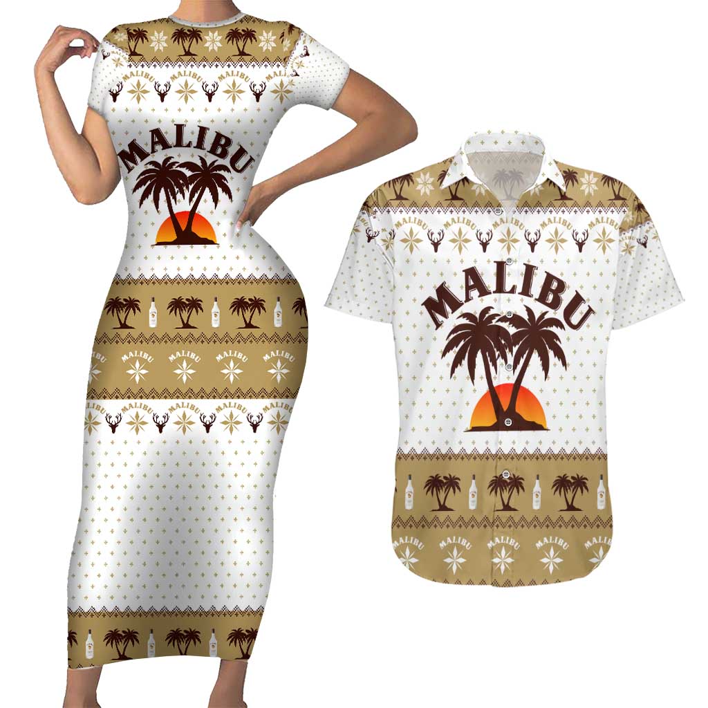 Malibu Christmas Couples Matching Short Sleeve Bodycon Dress and Hawaiian Shirt Xmas Holiday Patterns - Wonder Print Shop