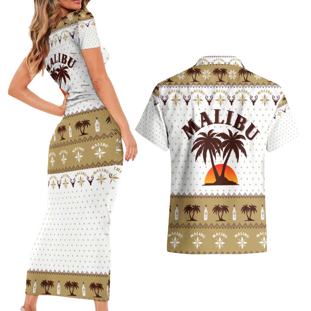 Malibu Christmas Couples Matching Short Sleeve Bodycon Dress and Hawaiian Shirt Xmas Holiday Patterns - Wonder Print Shop