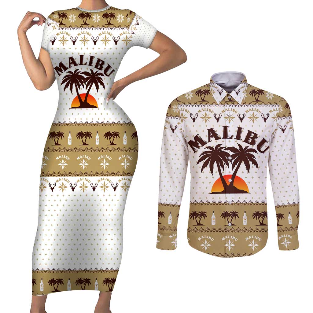 Malibu Christmas Couples Matching Short Sleeve Bodycon Dress and Long Sleeve Button Shirt Xmas Holiday Patterns - Wonder Print Shop