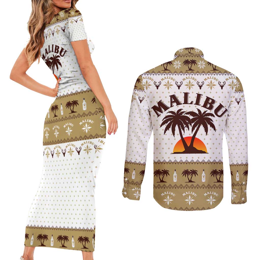 Malibu Christmas Couples Matching Short Sleeve Bodycon Dress and Long Sleeve Button Shirt Xmas Holiday Patterns - Wonder Print Shop
